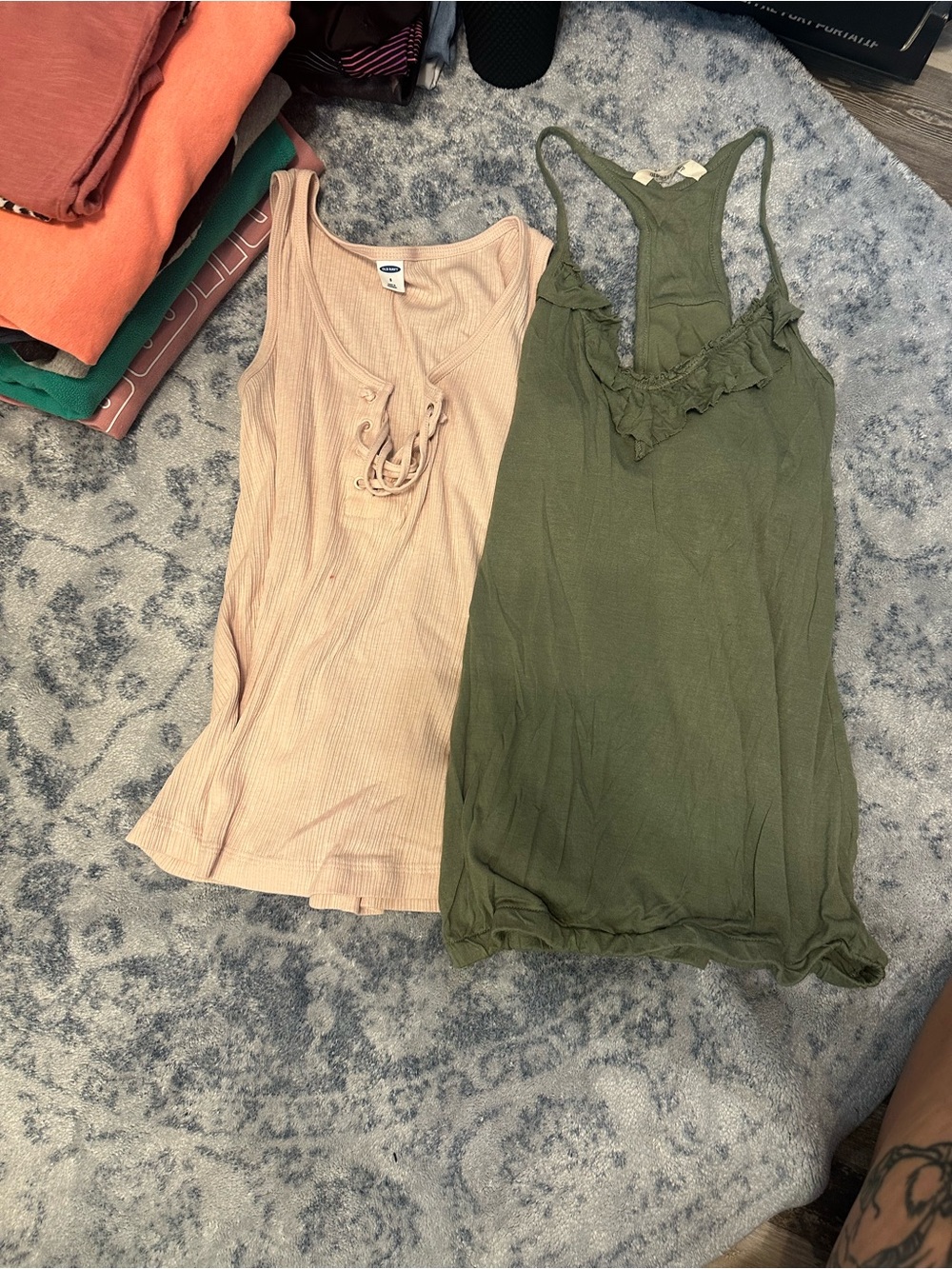 Old Navy Olive Ruffle-Back Tank Top and Blush Tank Top
